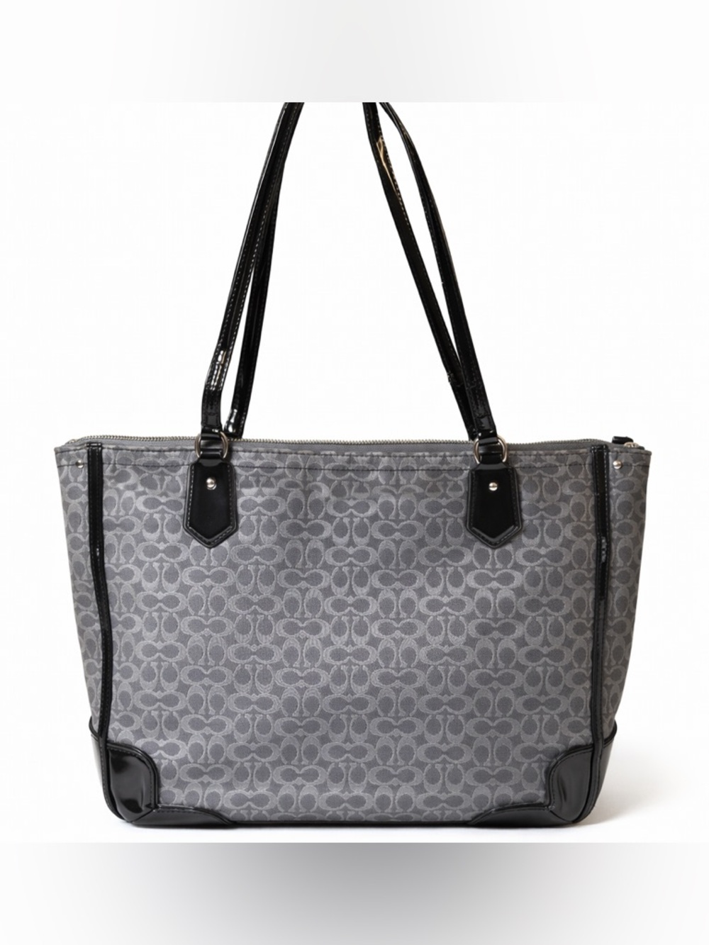 Coach Poppy Metallic Signature C Tote 26414 Charcoal Broken Zipper / Strap Wear